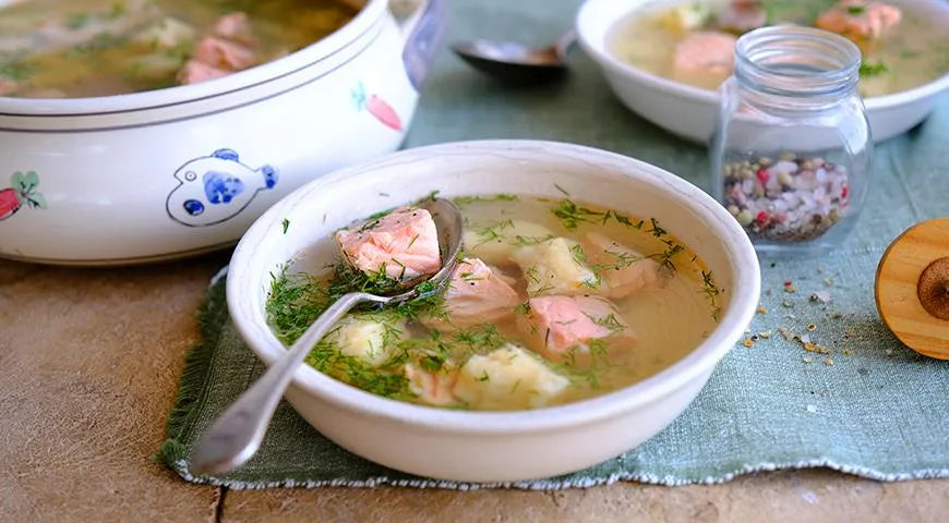 Russian Salmon Soup with Potato Dumplings (Ukha) - Walfosbrand.com