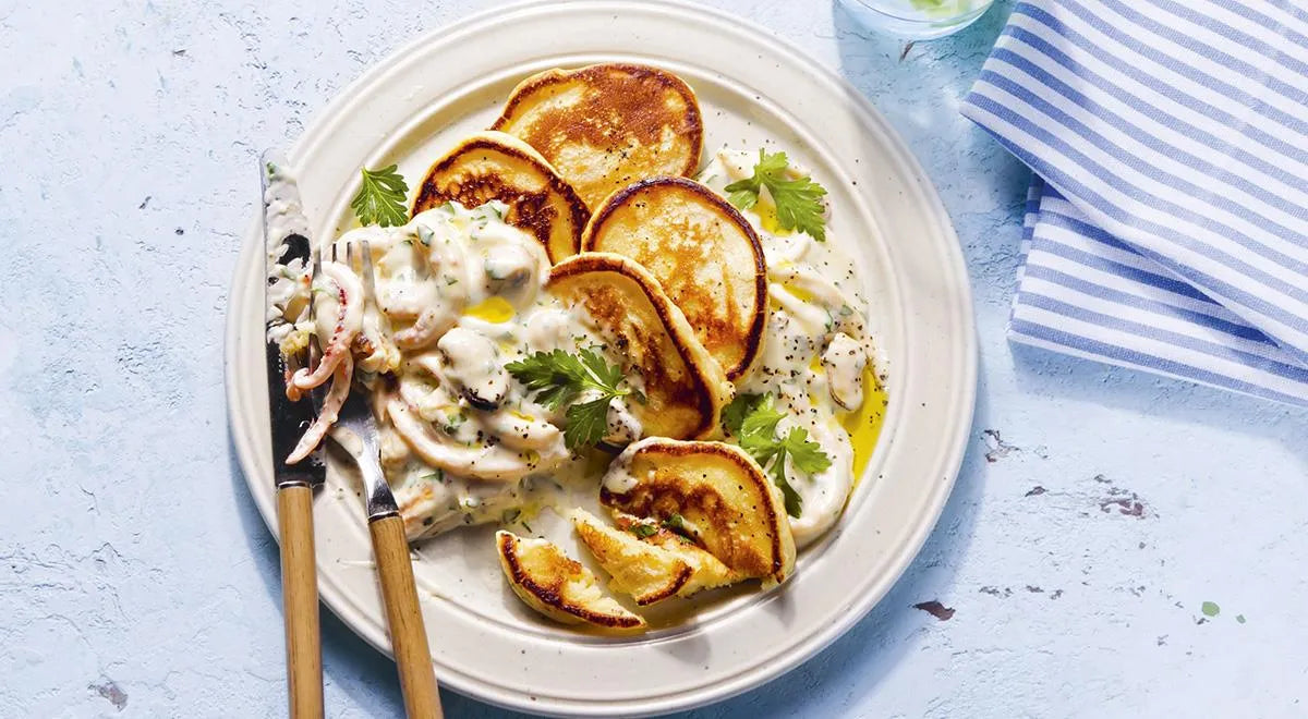 Fluffy Seafood Pancakes in Cream Sauce – A Luxurious Russian Comfort Dish - Walfosbrand.com