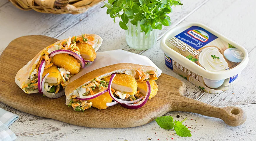 Pita with Chicken Nuggets and Carrot Salad with Creamy Cheese Dressing - Walfosbrand.com