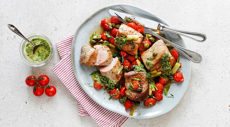 Pork Medallions with Green Herb and Caper Sauce - Walfosbrand.com