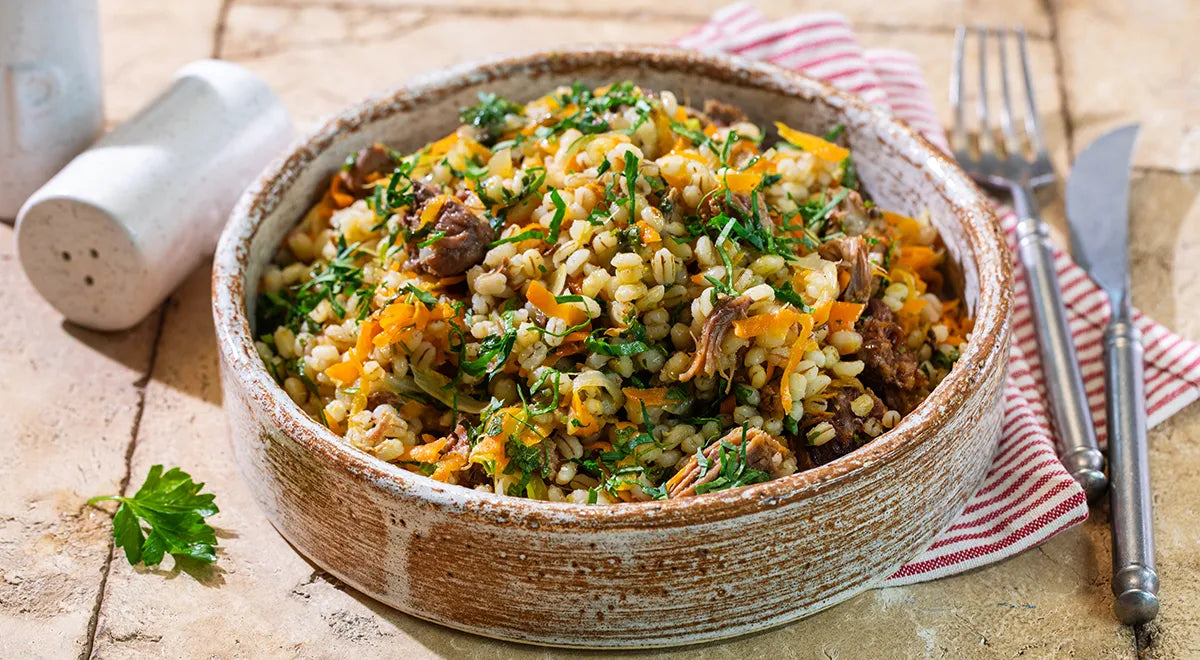 Pearl Barley Recipe with Beef Stew and Tushyonka - Walfosbrand.com