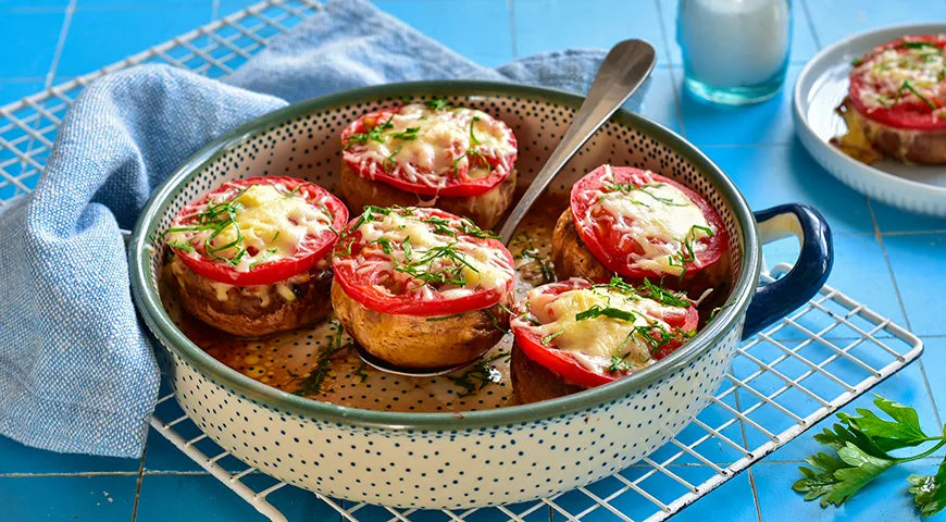 Baked Stuffed Mushrooms with Tomatoes and Cheese - Walfosbrand.com