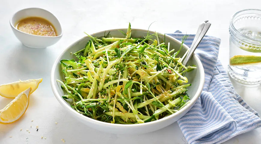 Sprout Salad with Cucumbers and Lemon-Sesame Dressing - Walfosbrand.com