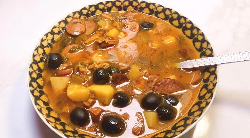 Hearty Russian Solyanka with Smoked Meats and Tomato Paste - Walfosbrand.com