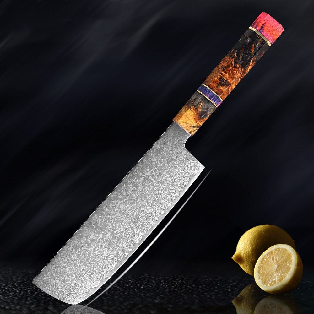 5 Pcs Damascus Knife Set Stainless Steel with Wooden Handle