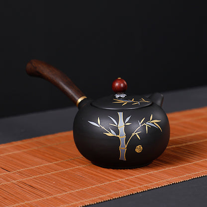 Wooden Handle Side Handle Xishi Single Pot Japanese Household Ceramic Tea Maker, Hand-Held Pot, Heat-Resistant And Anti-Scald Kung Fu Tea Set