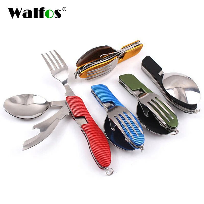 2024 Hot Sale Multifunctional Foldable Pocket Stainless Steel Outdoor Camping Picnic Cutlery Knife Fork Spoon Tableware Parts - Walfos® Kitchenware