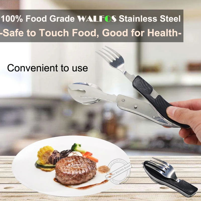 2024 Hot Sale Multifunctional Foldable Pocket Stainless Steel Outdoor Camping Picnic Cutlery Knife Fork Spoon Tableware Parts - Walfos® Kitchenware
