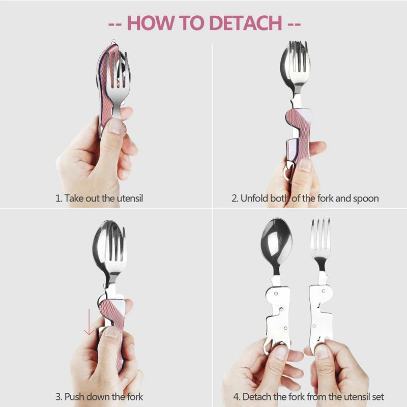 2024 Hot Sale Multifunctional Foldable Pocket Stainless Steel Outdoor Camping Picnic Cutlery Knife Fork Spoon Tableware Parts - Walfos® Kitchenware