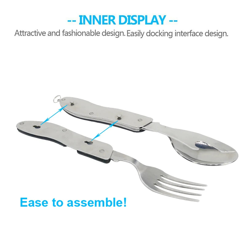 2024 Hot Sale Multifunctional Foldable Pocket Stainless Steel Outdoor Camping Picnic Cutlery Knife Fork Spoon Tableware Parts - Walfos® Kitchenware