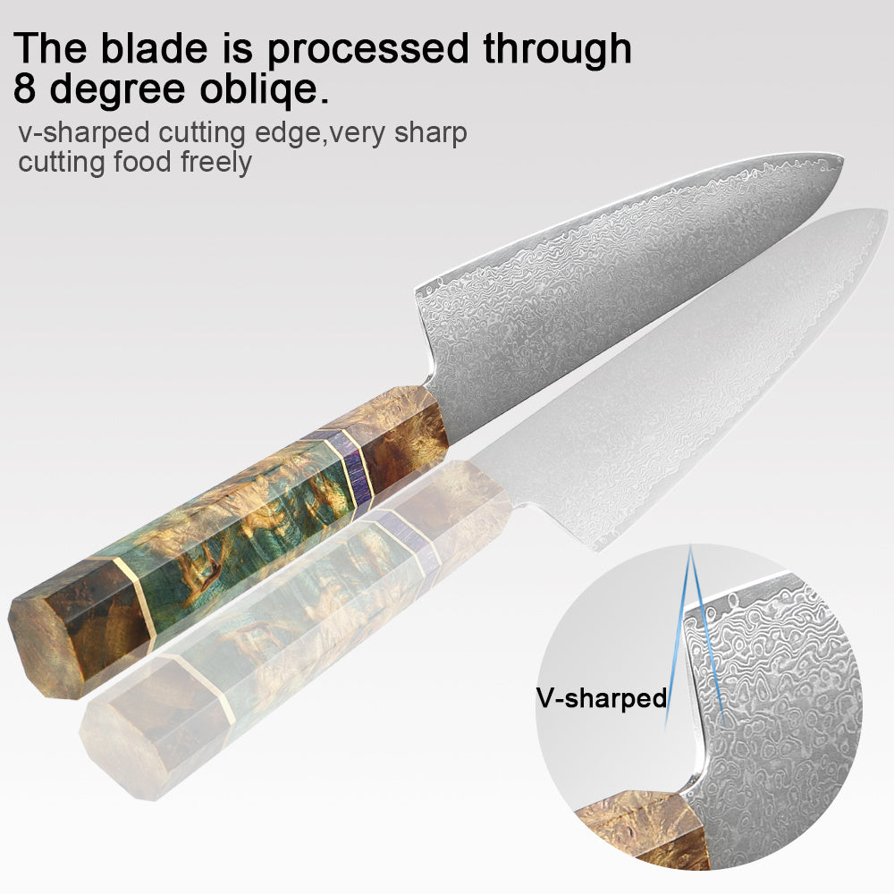 5 Pcs Damascus Knife Set Stainless Steel with Wooden Handle