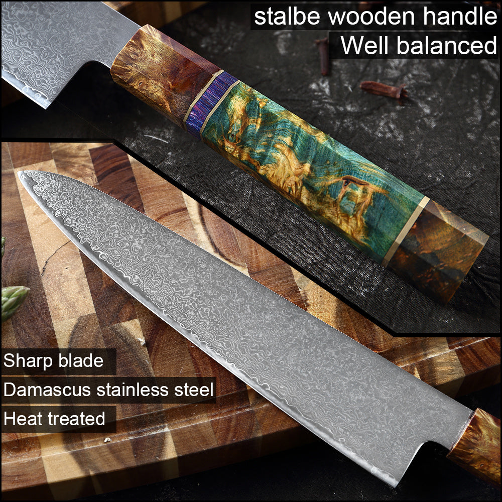 5 Pcs Damascus Knife Set Stainless Steel with Wooden Handle