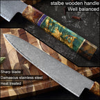 5 Pcs Damascus Knife Set Stainless Steel with Wooden Handle
