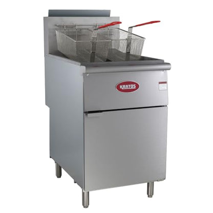 Kratos Commercial Gas Floor Deep Fryer (Gas) - 70-100 lb. Oil Capacity, 5 Heating Tubes, 150,000 BTU, Stainless Steel with 2 Fryer Baskets (29Y-012-NAT)