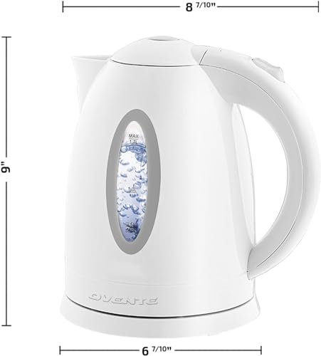 OVENTE Electric Kettle, Hot Water, Heater 1.7 Liter - BPA Free Fast Boiling Cordless Water Warmer - Auto Shut Off Instant Water Boiler for Coffee & Tea Pot - White KP72W