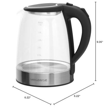 MegaWise Electric Kettle, 1.8L Borosilicate Glass Tea Kettle with LED Light, Auto Shut-Off and Boil-Dry Protection Cordless Kettle Fast Boiling