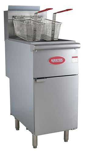 Kratos Commercial Gas Floor Fryer, 50 lb. Stainless Steel Deep Fryer for Restaurants, Four Heating Tubes, 120,000 Total BTU, Liquid Propane (29Y-011-LP)