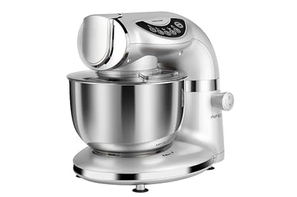 Aifeel Stand Mixer, 8.5QT+ 6QT Two Stainless Steel Bowls Electric Food Mixer, 7 in 1 Multifunctional Kitchen Mixer with Dough Hook, Whisk, Beater, Meat Grinder,Pasta & Cookie Maker-Silver