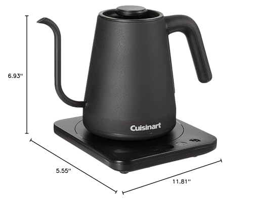 Цифровий чайник Cuisinart GK-1 з гусячою шийкою, прецизійний носик з гусячою шийкою, розроблений для точного контролю наливання, вміщує 1 літр, потужність 1200 Вт забезпечує швидкий нагрів, нержавіюча сталь, чорний колір
