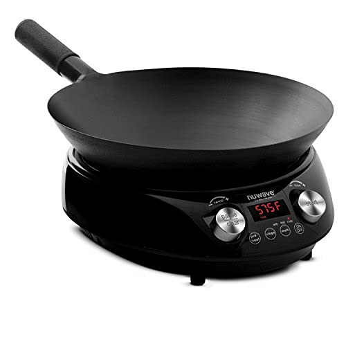 Nuwave PIC Double, Portable, Powerful 1800W with 2 Large 8” Heating Coils, Independent Controls & Mosaic Induction Wok, Precise Temp Controls from 100°F to 575°F in 5°F, Wok Hei