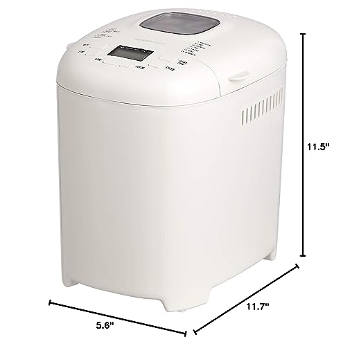 Amazon Basics Programowalny Automat do Pieczenia Chleba, 2-funtowy Automatyczny Wypiekacz Chleba z Powłoką Nieprzywierającą, Z 14 Ustawieniami Do Pieczenia Chleba, Ciasta, Opcji Bezglutenowych i Nie Tylko, Wyświetlacz LCD, Biały