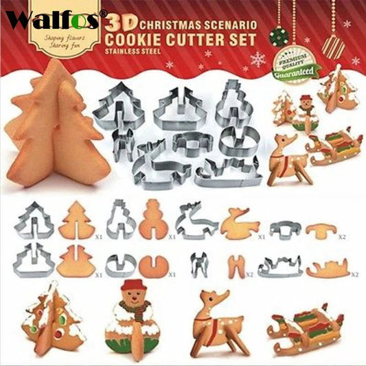 3D CHRISTMAS Scenario Cookie Cutter Set Snowman Christmas Tree Cookies Mold Tools Biscuit Mould Fondant Cutter Cake Decoration - Walfos® Kitchenware