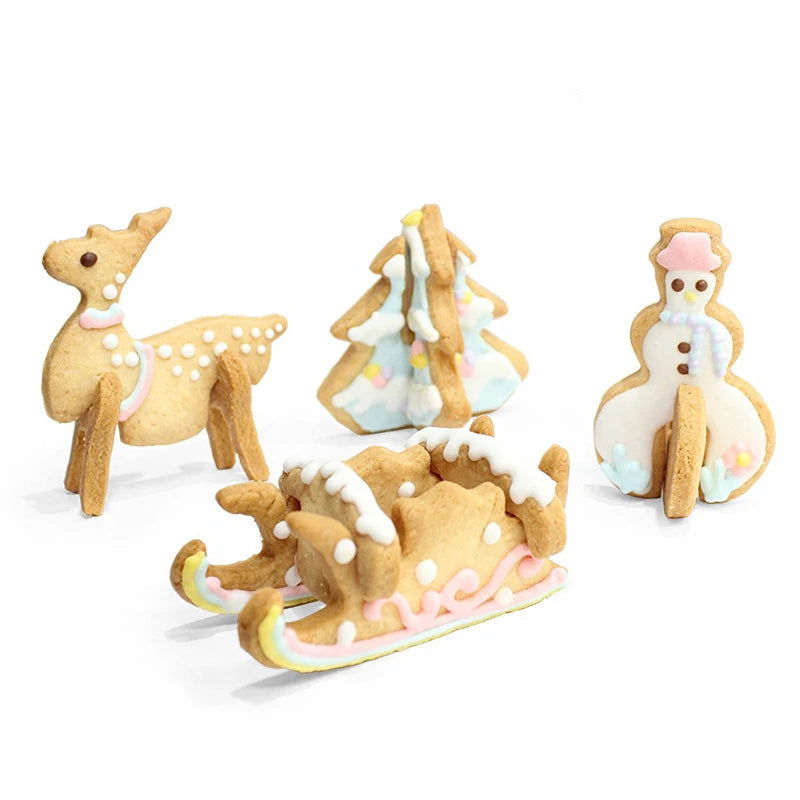 3D CHRISTMAS Scenario Cookie Cutter Set Snowman Christmas Tree Cookies Mold Tools Biscuit Mould Fondant Cutter Cake Decoration - Walfos® Kitchenware