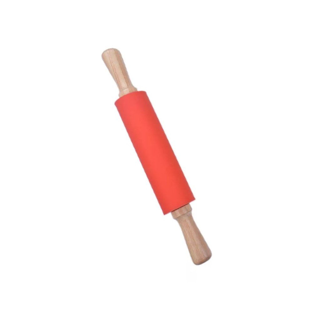 Silicone Rolling Pin Non Stick Surface Wooden Handle (Blue)