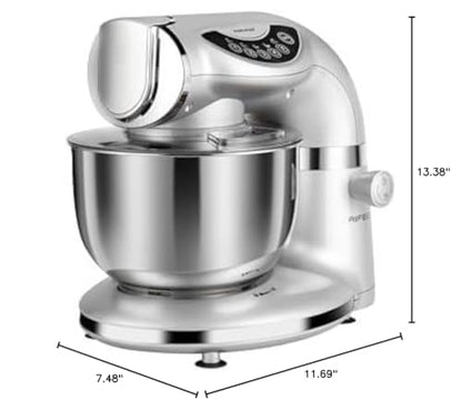 Aifeel Stand Mixer, 8.5QT+ 6QT Two Stainless Steel Bowls Electric Food Mixer, 7 in 1 Multifunctional Kitchen Mixer with Dough Hook, Whisk, Beater, Meat Grinder,Pasta & Cookie Maker-Silver