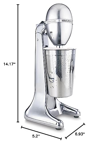 Hamilton Beach DrinkMaster elektryczny mikser do napojów, retro shake i spieniacz do mleka, 2 prędkości, bardzo duży kubek ze stali nierdzewnej o pojemności 28 uncji, klasyczny chrom