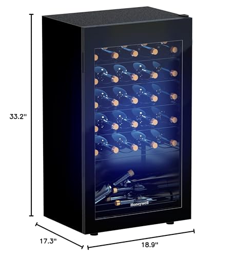 Honeywell 34 Bottle Compressor Wine Cooler Refrigerator, Large Freestanding Wine Cellar For Red, White, Champagne or Sparkling Wine, Digital Temperature Control, Stainless Steel