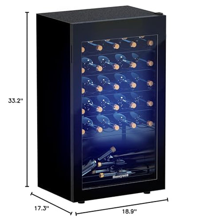 Honeywell 34 Bottle Compressor Wine Cooler Refrigerator, Large Freestanding Wine Cellar For Red, White, Champagne or Sparkling Wine, Digital Temperature Control, Stainless Steel