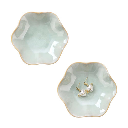 Lotus Leaf Shape Ring Holder Dish, Small Key Bowl, Ceramic Trinket Tray Jewelry Dish Organizing Necklace Earrings for Mom Friend Sister, White. All Jewelries Are NOT Included.