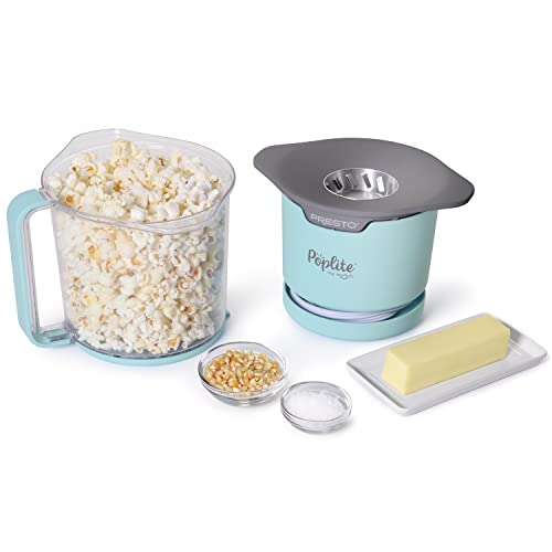 Presto 04811 PopLite My Munch Hot Air Popcorn Popper - osobisty rozmiar, wbudowana miska do serwowania, kompaktowa konstrukcja, 8 filiżanek, niebieski