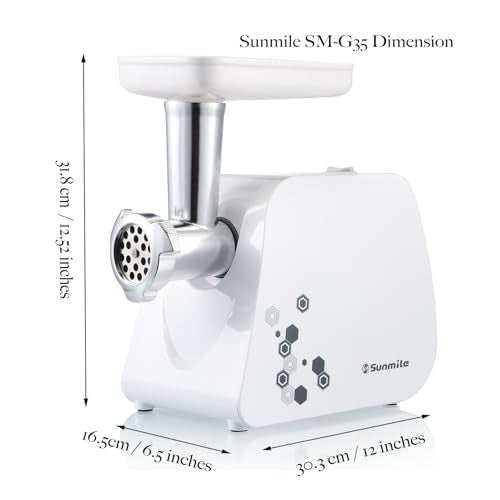 Sunmile Electric Meat Grinder and Sausage Maker - 1HP 1000W Max - Stainless Steel Cutting Blade and 3 Grinding Plates,1 Big Sausage Staff Maker, White