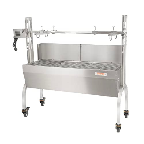 VEVOR Stainless Steel Rotisserie Grill with Windscreen, BBQ Whole Pig Lamb Goat Charcoal Spit Grill, Electric 50W Motor BBQ Hog Rotisserie Roaster, 46 Inch 132 Lbs Capacity Lamb Rotisserie System