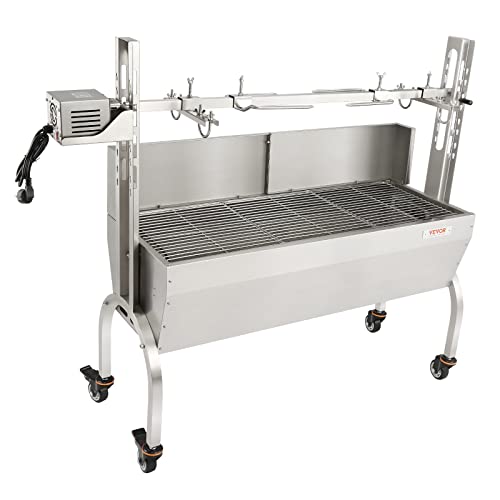 VEVOR Stainless Steel Rotisserie Grill with Windscreen, BBQ Whole Pig Lamb Goat Charcoal Spit Grill, Electric 50W Motor BBQ Hog Rotisserie Roaster, 46 Inch 132 Lbs Capacity Lamb Rotisserie System