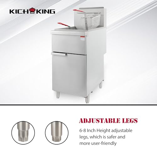 KICHKING Natural Gas Floor Fryer, 3 Tube Commercial Deep Fryer with 2 Baskets, 40 lbs Capacity, 90000 BTU, Restaurant Stainless Steel Gas Upright Fryer, Deep Floor Fryer Consistent Temp 200-400°F