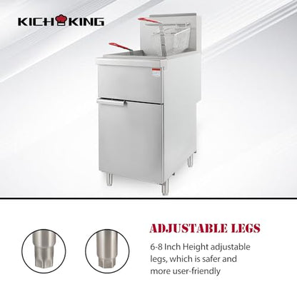 KICHKING Natural Gas Floor Fryer, 3 Tube Commercial Deep Fryer with 2 Baskets, 40 lbs Capacity, 90000 BTU, Restaurant Stainless Steel Gas Upright Fryer, Deep Floor Fryer Consistent Temp 200-400°F