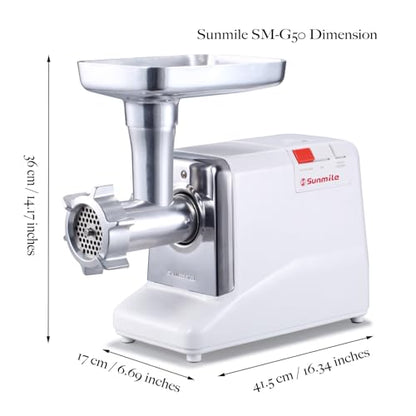 Sunmile SM-G50 ETL Electric Meat Grinder - Max 1.3 HP 1000W Heavy Duty Meat Mincer Sausage Grinder - Metal Gears, Reverse, Circuit Breaker, Stainless Steel Cutting Blade and Plates, 1 Sausage Stuffs