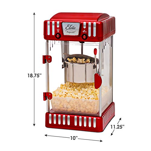Elite Gourmet EPM-250 Maxi-Matic 2.5 унції класичний Carnival, настільний чайник для попкорну, ретро-стиль, гарячий попкорн з маслом, червоний