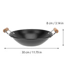 BEBEMOKO Podwójny uchwyt ze stali nierdzewnej Wok kuchenny Gorący garnek do gotowania w domu Metalowy Wok Czarny Drewniany uchwyt Uniwersalny