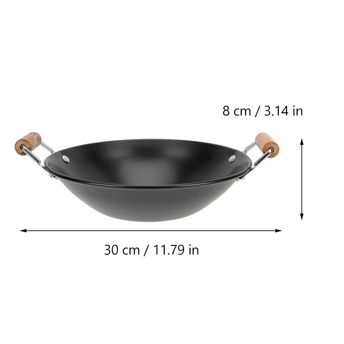 BEBEMOKO Podwójny uchwyt ze stali nierdzewnej Wok kuchenny Gorący garnek do gotowania w domu Metalowy Wok Czarny Drewniany uchwyt Uniwersalny