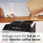 Bosch TIU20307 300 Series Fully Automatic Espresso Machine with Milk Express (in-cup frother), LCD + Touch Control Panel, OneTouch Milk-based Beverages and 5 Beverage Options, in Silver