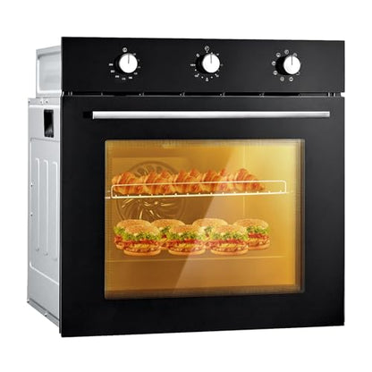 Hipicute 24” Electric Built-In Single Wall Oven - 2.5 Cu.Ft, 5 Cooking Functions, 3000W, Double-Layered Glass Door, Mechanical Knobs - Perfect for Your Kitchen