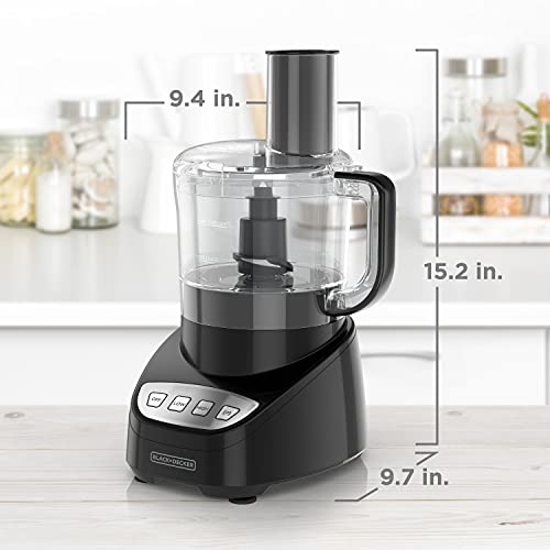 Robot kuchenny i siekacz do warzyw BLACK+DECKER, ostrze ze stali nierdzewnej, pojemność 8 filiżanek, moc 450 W z końcówkami do tarcia, szatkowania, krojenia w plastry, siekania, mielenia i przecierania