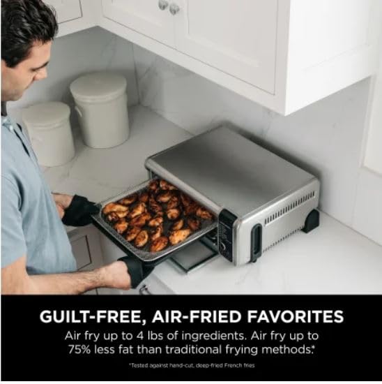 Ninja SP101 Digital Air Fry Countertop Oven with 8-in-1 Functionality, Flip Up & Away Capability for Storage Space, with Air Fry Basket, Wire Rack & Crumb Tray, Silver