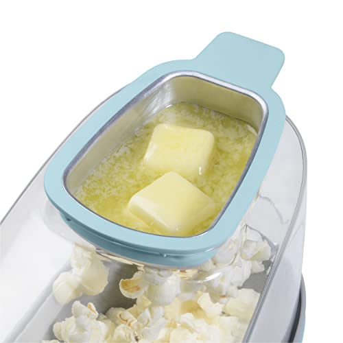 Presto 04867 Poplite Plus Hot Air Popcorn Popper - Wbudowana miarka + Roztapia masło, Łatwe czyszczenie, Wbudowany zwijacz przewodu, 18 filiżanek, Aqua