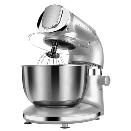 Aifeel Stand Mixer, 8.5QT+ 6QT Two Stainless Steel Bowls Electric Food Mixer, 7 in 1 Multifunctional Kitchen Mixer with Dough Hook, Whisk, Beater, Meat Grinder,Pasta & Cookie Maker-Silver