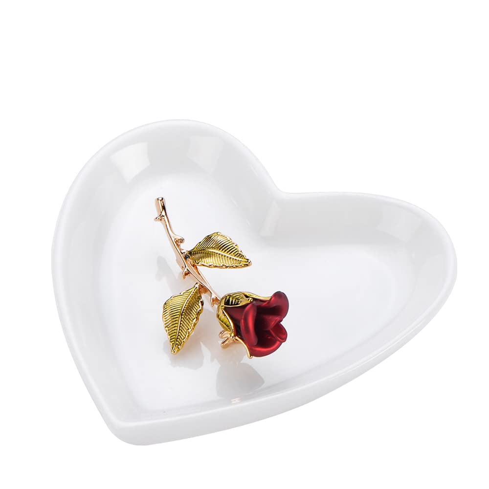 Lotus Leaf Shape Ring Holder Dish, Small Key Bowl, Ceramic Trinket Tray Jewelry Dish Organizing Necklace Earrings for Mom Friend Sister, White. All Jewelries Are NOT Included.